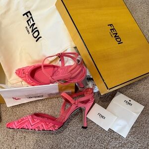 Fendi Pink Zigzag Pointed Slingback Heels